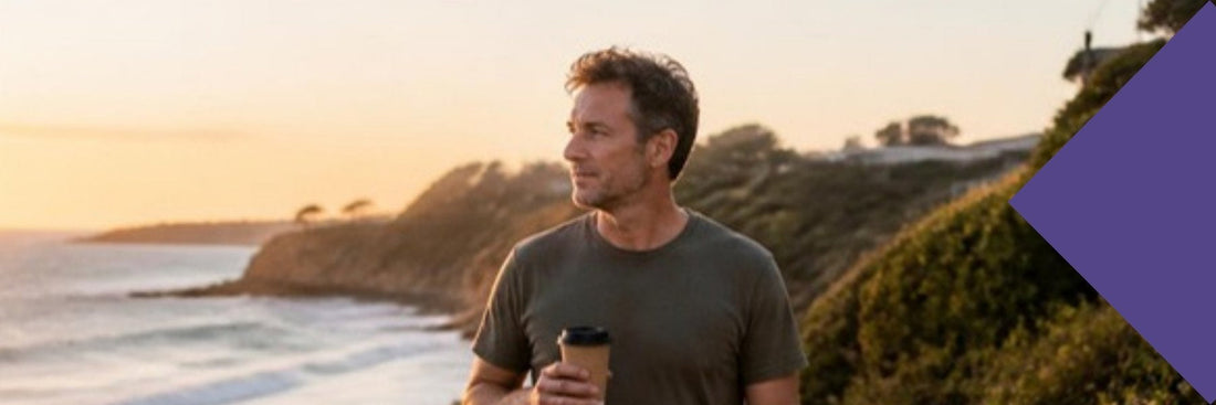 An easy walk along a beach path at sunset the day after a race