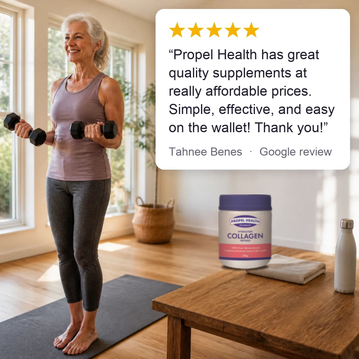 Collagen Protein Powder lifestyle, 5 star customer review