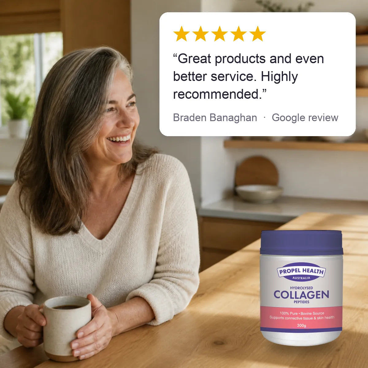 Collagen Protein Powder lifestyle, 5 star customer review