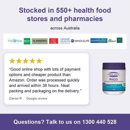 Partially Hydrolysed Guar Gum, stocked in 550+ health food stores and pharmacies, 5 star customer review