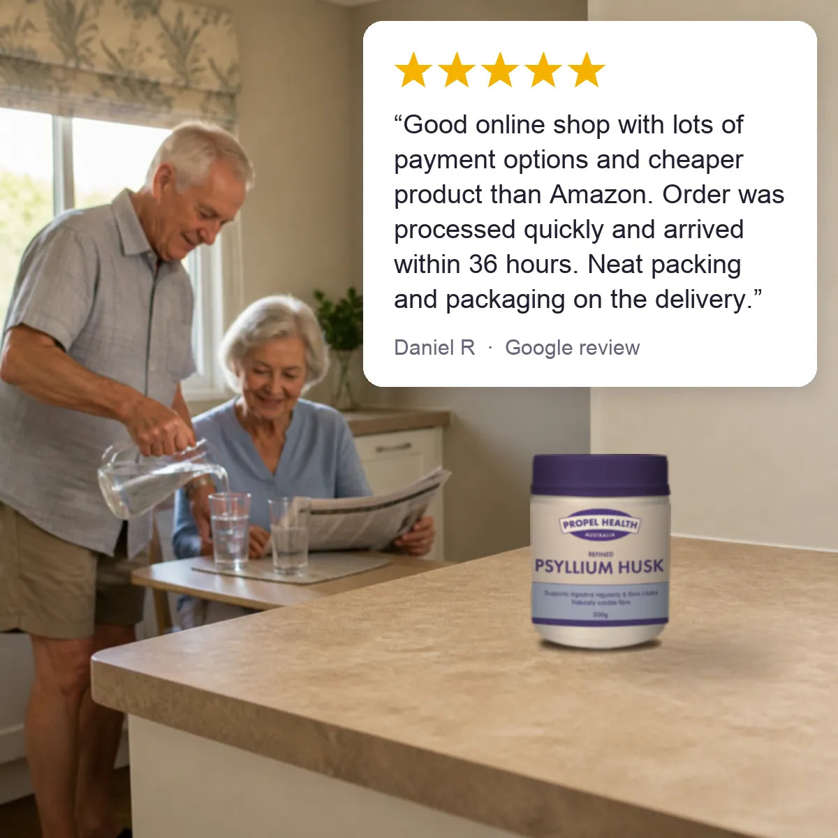 Psyllium Husk lifestyle, 5 star customer review
